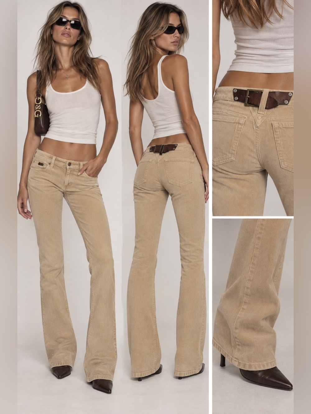 Vintage Dolce & Gabbana Low-Rise Corduroy Mini Flare Bootcut Pants size 26